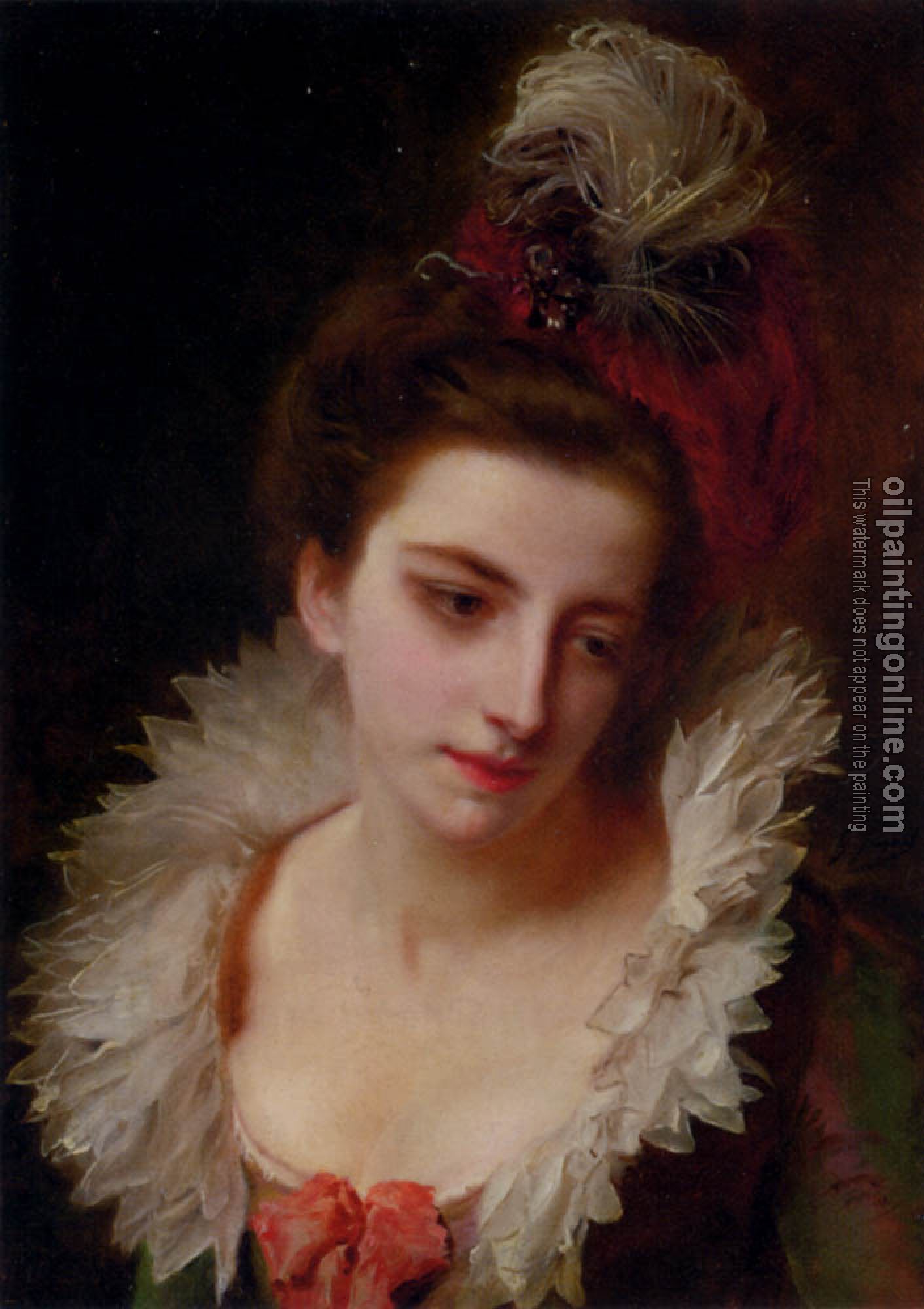 Gustave Jean Jacquet - Portrait Of A Lady With A Feathered Hat